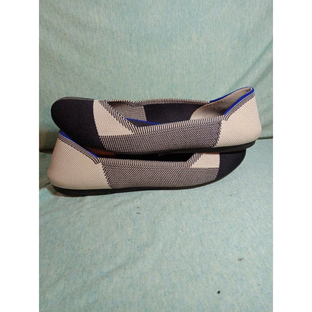 Rothy's Black and Cream Knit Flats with Blue Trim